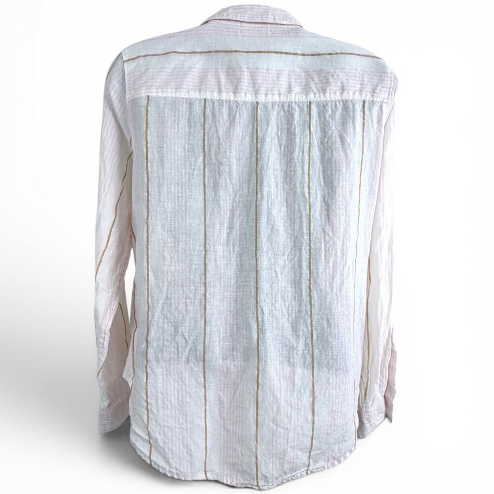 spartina 449 linen striped pocket coastal quiet luxury cream, pink women's top m - Picture 3 of 9